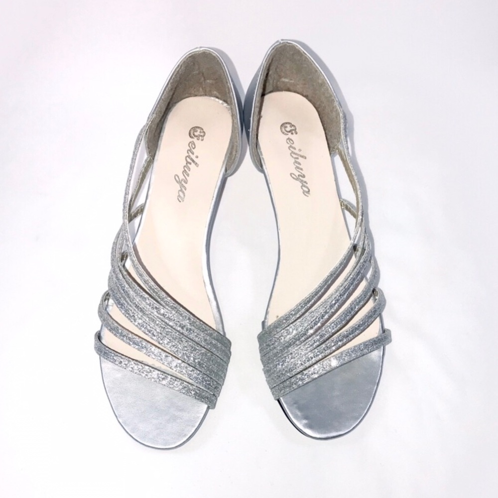 Feibuya Sparkly Silver Dress Shoes Size 6